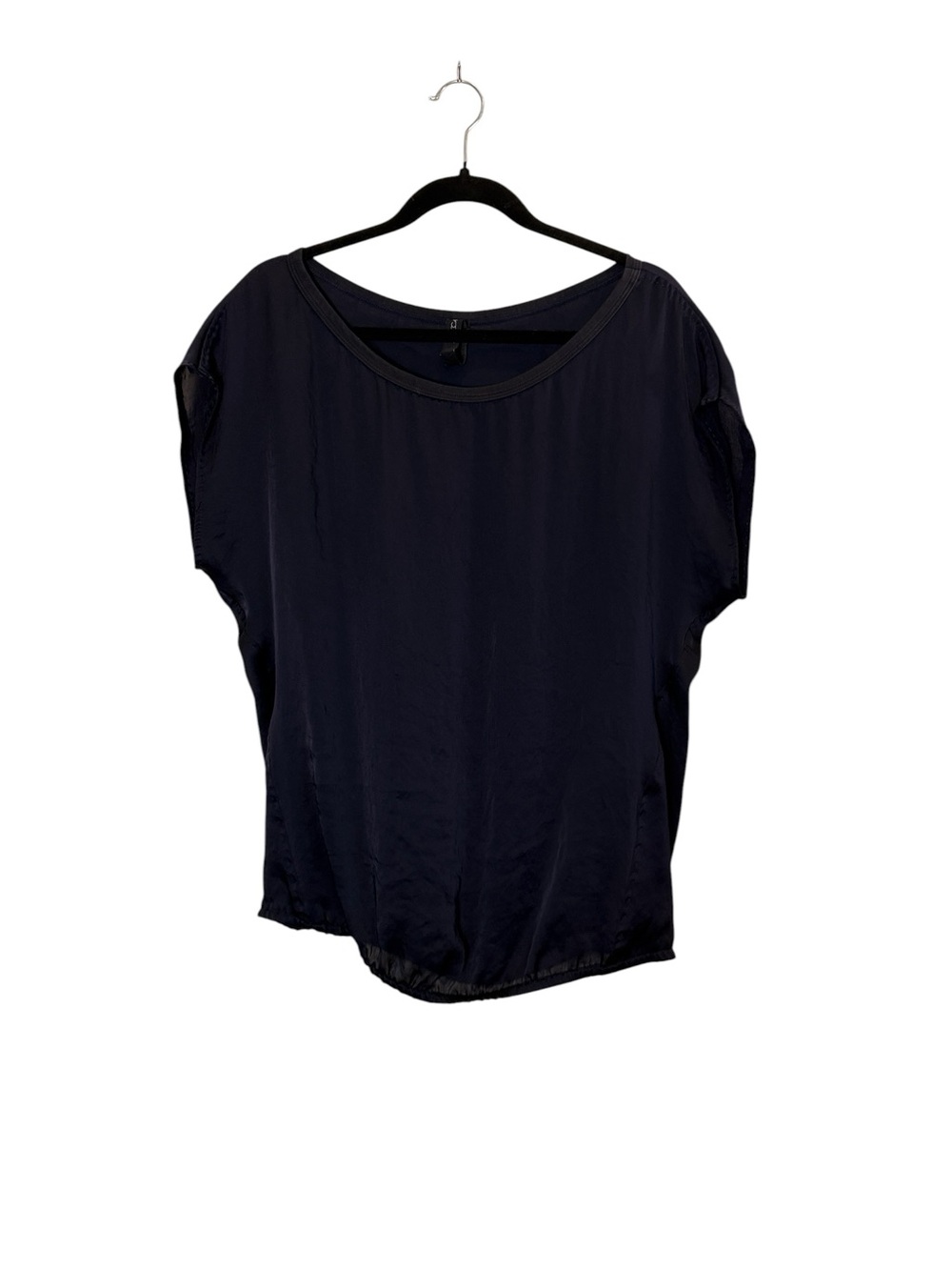 Marc Cain Women’s Dark Navy Short Sleeve Minimalist Scoop Neck Top sz 10